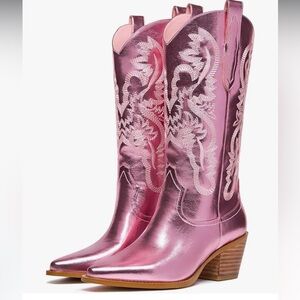 Pink metallic cowboy boots